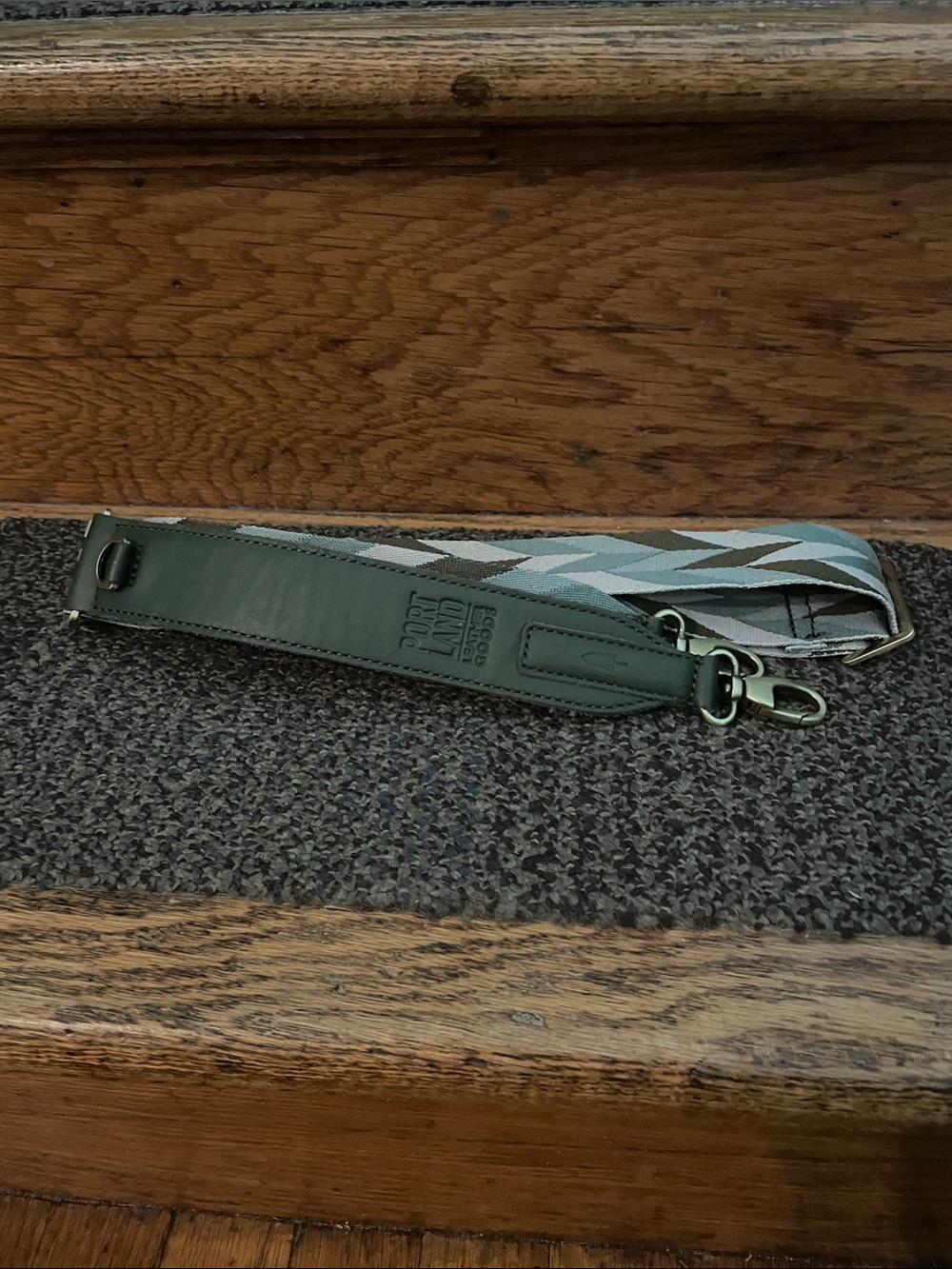Portland Leather Green Leather & Patterned Canvas Bag Strap